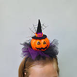 Обруч на Хеловін Хеллоуїн з гарбузом в відьомському капелюсі  для дітей, фото 8