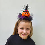 Обруч на Хеловін Хеллоуїн з гарбузом в відьомському капелюсі  для дітей, фото 5