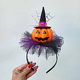 Обруч на Хеловін Хеллоуїн з гарбузом в відьомському капелюсі  для дітей, фото 6