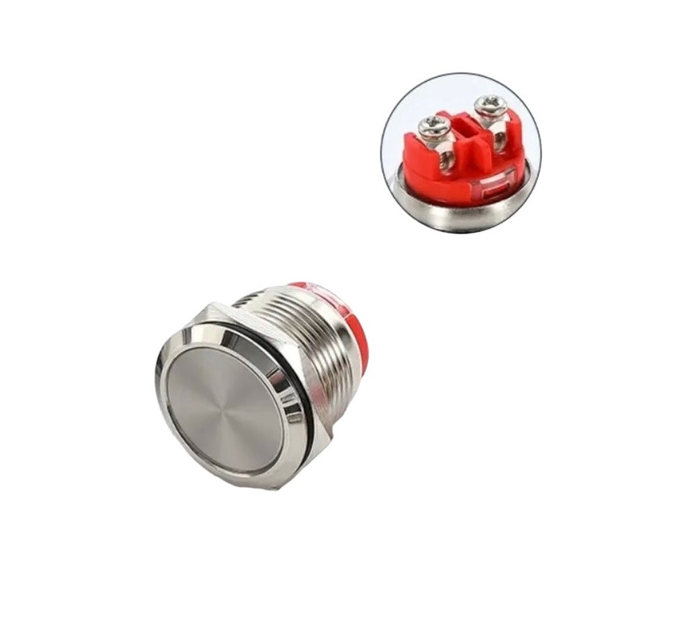 Кнопка живлення DC 12-24V 20A 19mm, без підсвітки, з фіксатором, IP65, під монтаж, болтовий конектор