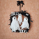 Чорний декоративний вінок до Хеловіну Хеллоуїну з привидами, фото 3
