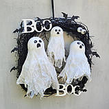 Чорний декоративний вінок до Хеловіну Хеллоуїну з привидами, фото 9