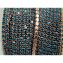 Стразовий ланцюг SS6 (2мм) колір синя бірюза в металі рожеве золото (10ярдів)