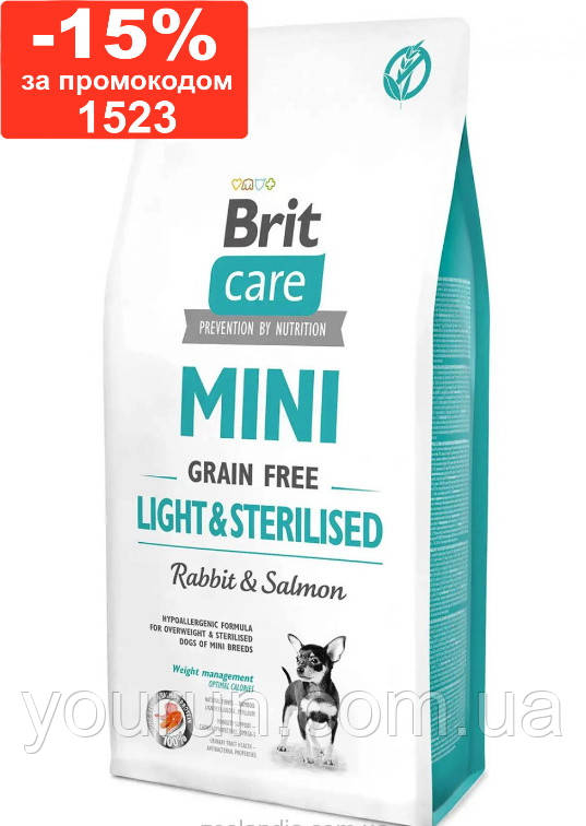 Brit Care Grain Free Mini Light & Sterilised Беззерновой для стерилізованих собак кролик/лосось 400 гр