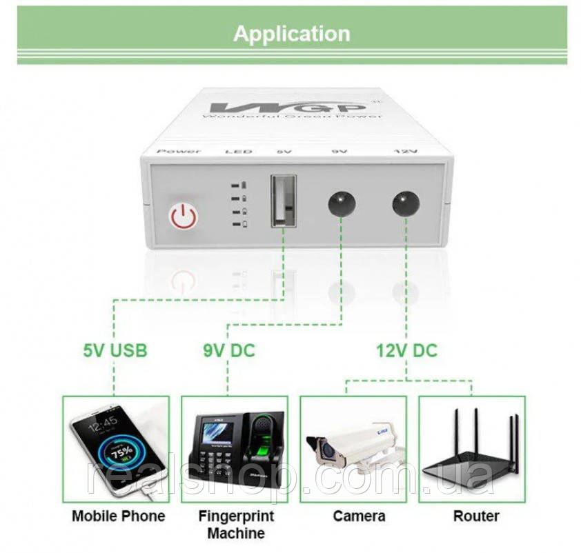 Power Bank WGP Mini UPS 5V/9V/12V 38.48WH 10400 mAh білий