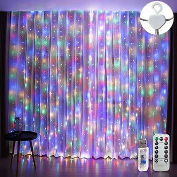 Гірлянда штора крапля роси Sun Lamp 3х3 метра 300 LED з пультом та USB живленням, RGB, мульти світіння