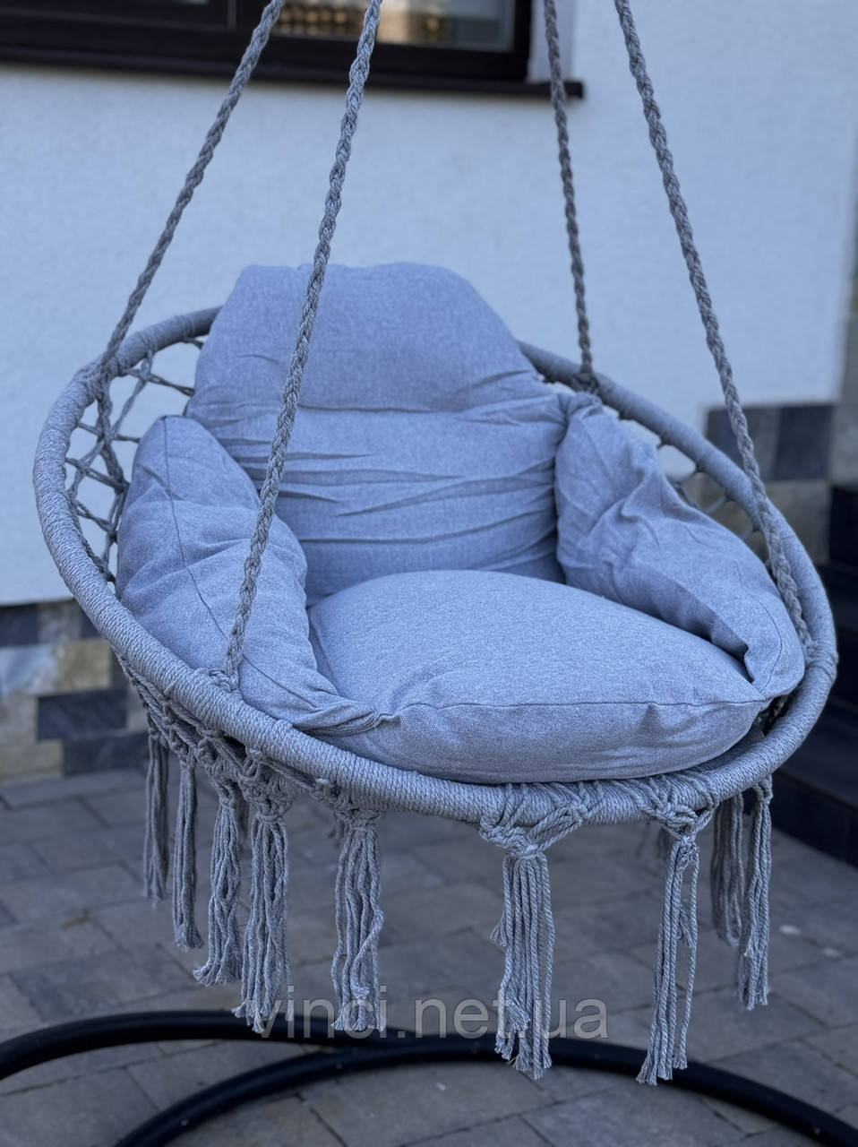 Підвісна гойдалка з великою подушкою до 150кг MAS-RHC-002 СВІТЛО СІРА Підвісне крісло гамак гніздо лелеки, фото 1