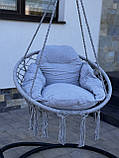 Підвісна гойдалка з великою подушкою до 150кг MAS-RHC-002 СВІТЛО СІРА Підвісне крісло гамак гніздо лелеки, фото 6