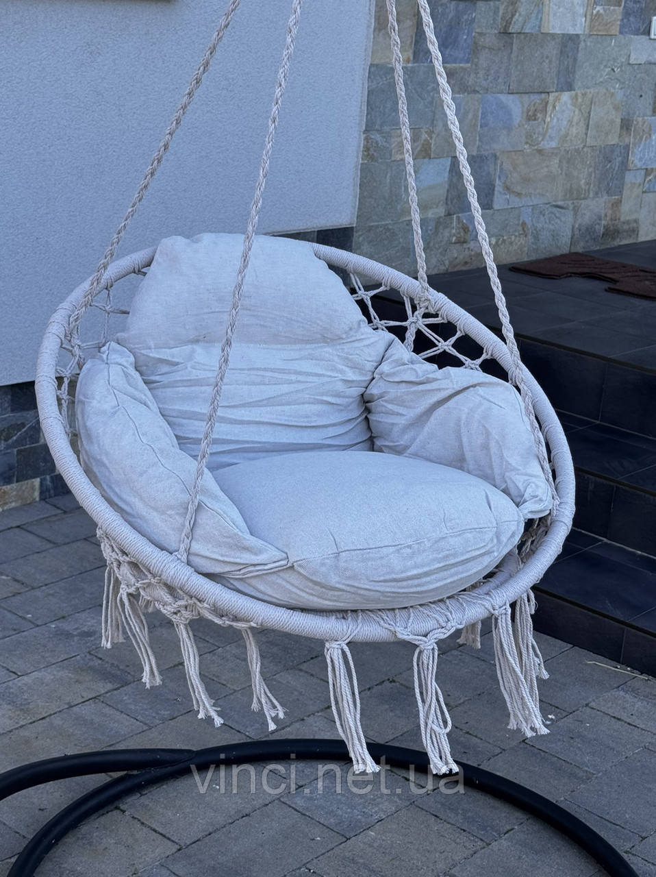 Підвісна гойдалка з великою подушкою до 150кг MAS-RHC-005 БЕЖЕВА Підвісне крісло гамак гніздо лелеки, фото 1