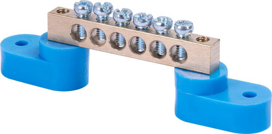 Шина нульова E.NEXT 6 отворів 20 А з кріпленням на лапках, блакитна, фото 1