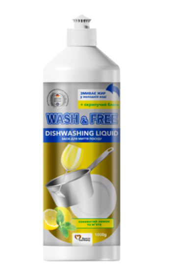 Засіб для миття посуду Wash & Free Лимон та м'ята 1 л 4260637723093