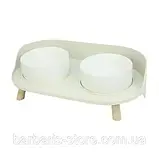 Миска для котів та собак подвійна керамічна на полиці на підставці біла посуд з кераміки для котів, фото 2