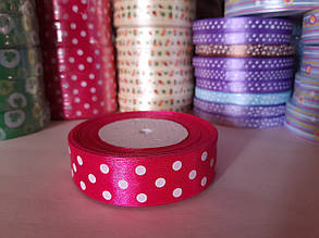 Стрічки атлас "Горох" рожевий 25 мм