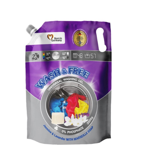 Універсальний гель для прання Wash&Free Жасмін та Лаванда з Марсельським милом 2 л 4262396141873