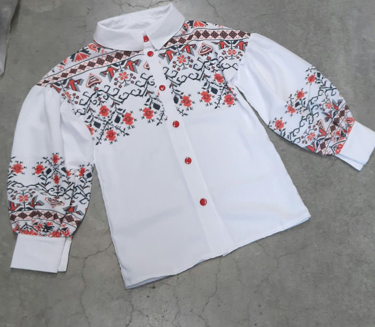 Вишиванка-блузка з довгим рукавом і сублімацією для дівчаток р. 116-134 орнамент