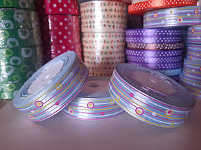 Стрічки атлас "Горох" сіро-блакитний 25 мм