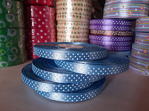 Стрічки атлас "Горох" блакитний 10 мм