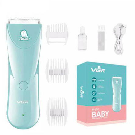 Машинка (триммер) для стрижки дітей VGR Baby V-150 blue, 3 насадки, бездротова, IPX7, фото 1