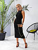 Чорна жіноча сукня по-фігурі з креп-дайвінгу з відкритою спиною довжини міді, фото 9