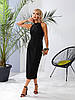 Чорна жіноча сукня по-фігурі з креп-дайвінгу з відкритою спиною довжини міді, фото 10