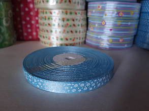 Стрічки атлас "Квіти" блакитний 10 мм