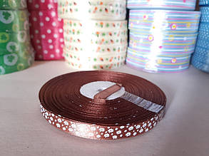 Стрічки атлас "Квіти" коричневий 10 мм