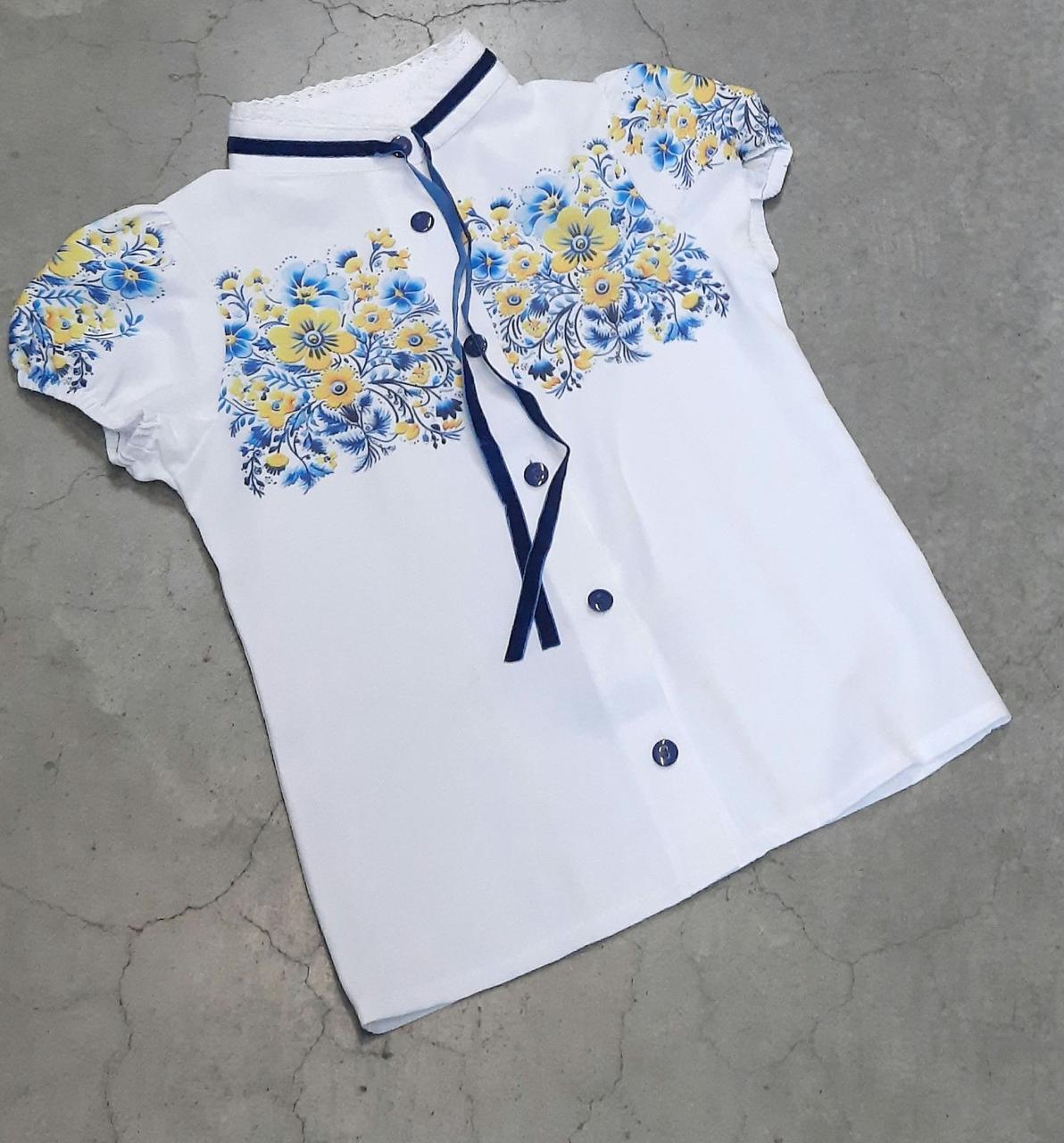 Блузка з коротким рукавом і сублімацією для дівчаток р. 116-134 квіти 5