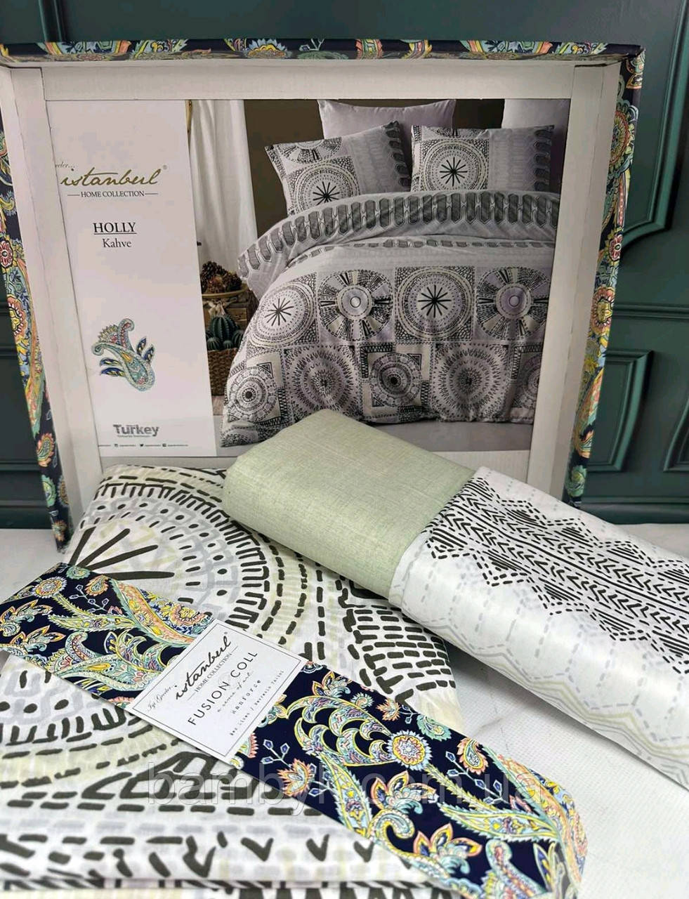 Постільна білизна Istanbul Fusion Coll "Holly Kahve" євро розмір натуральна 100% бавовна ранфорс Туреччина