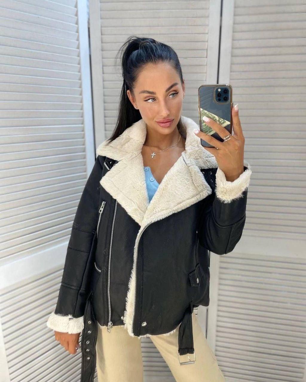 Жіноча дублянка авіатор з екошкіри, фото 1