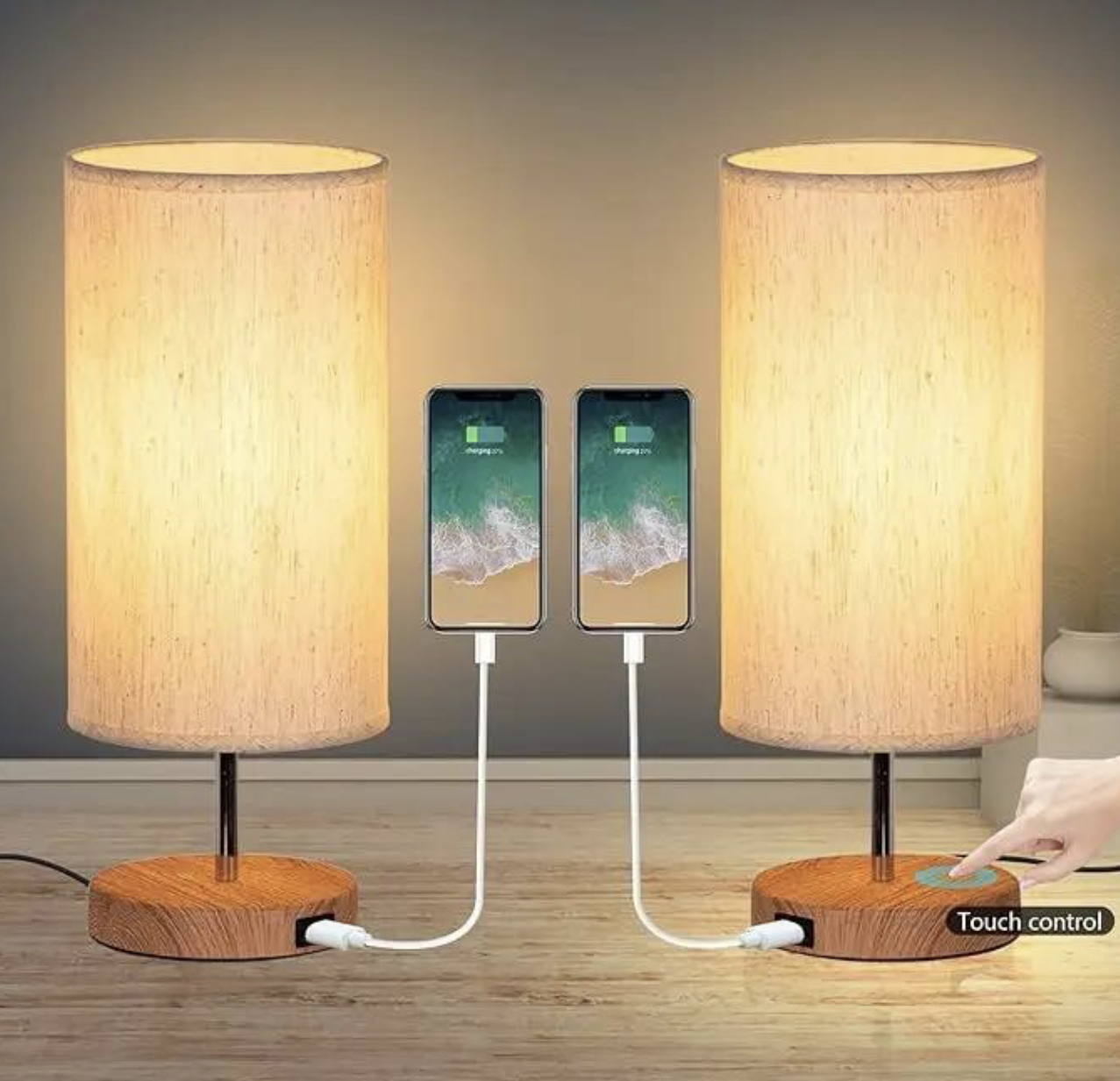 Приліжкова лампа Gluroo з USB-портами для зарядки, фото 1