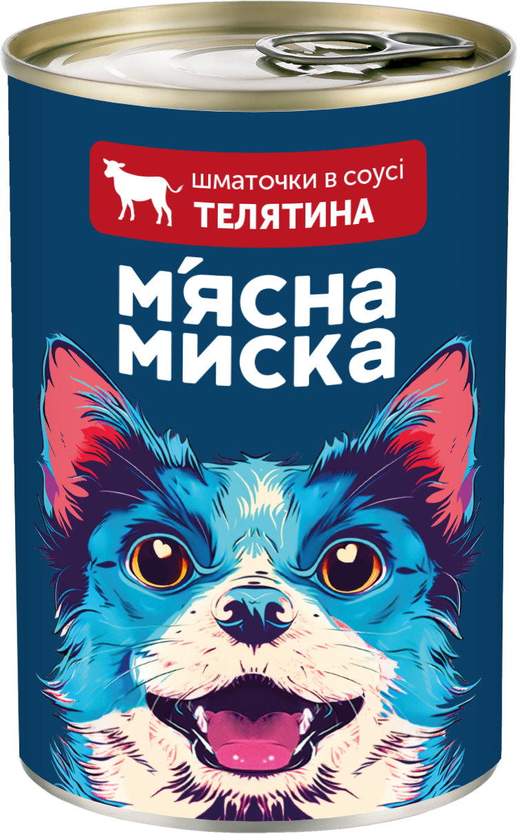 Вологий корм для собак М'ясна миска з телятиною шматочки в соусі 415 г