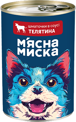 Вологий корм для собак М'ясна миска з телятиною шматочки в соусі 415 г, фото 1