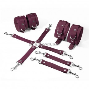 Набір для БДСМ 3 в 1 Feral Feelings BDSM Kit 3 Burgundy, burgundy, наручники, підніжки, хрестовина