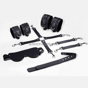 Набір для БДСМ 5 в 1 Feral Feelings BDSM Kit 5, чорний, наручники, поножи, хрестовина, маска, паддл