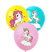 Кулі повітряні різнокольорові асорті з малюнком Єдиноріг набір 3 шт 12» 30 см Китай односторонній друк