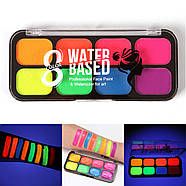 Флуоресцентний аквагрим: 8 кольорів, пензлик - NUKOLO професійні фарби: NK-8002, фото 2