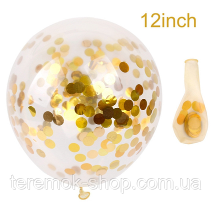 Повітряні кулі кристал з конфетті Золото латексні 30 см 12"