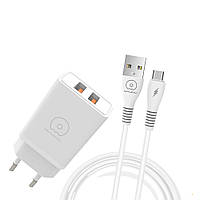 Зарядний пристрій WUW-T55 Dual USB 3.1A, Micro біле
