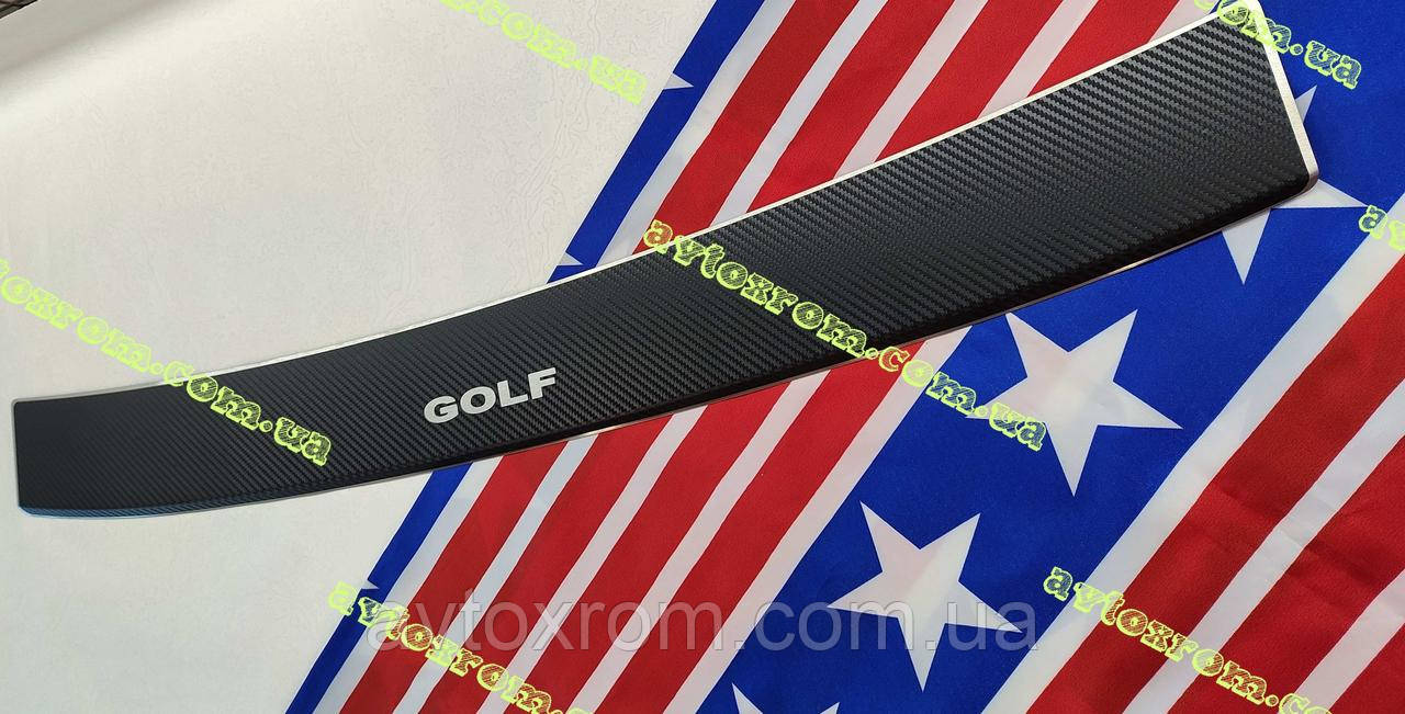 Накладка на Бампер з загибом під Карбон Volkswagen E-GOLF VII 5D *2012+2020р Фольксваген Е-Гольф 7 Хетчбек Преміум Нерж Україна, фото 1