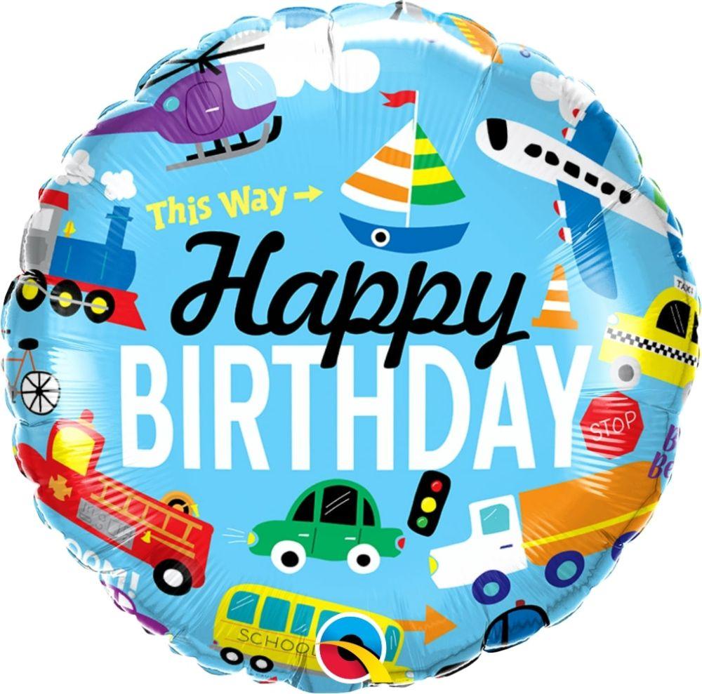 Qualatex 18"Happy Birthday Транспорт Куля фольгований З Днем народження — В УП