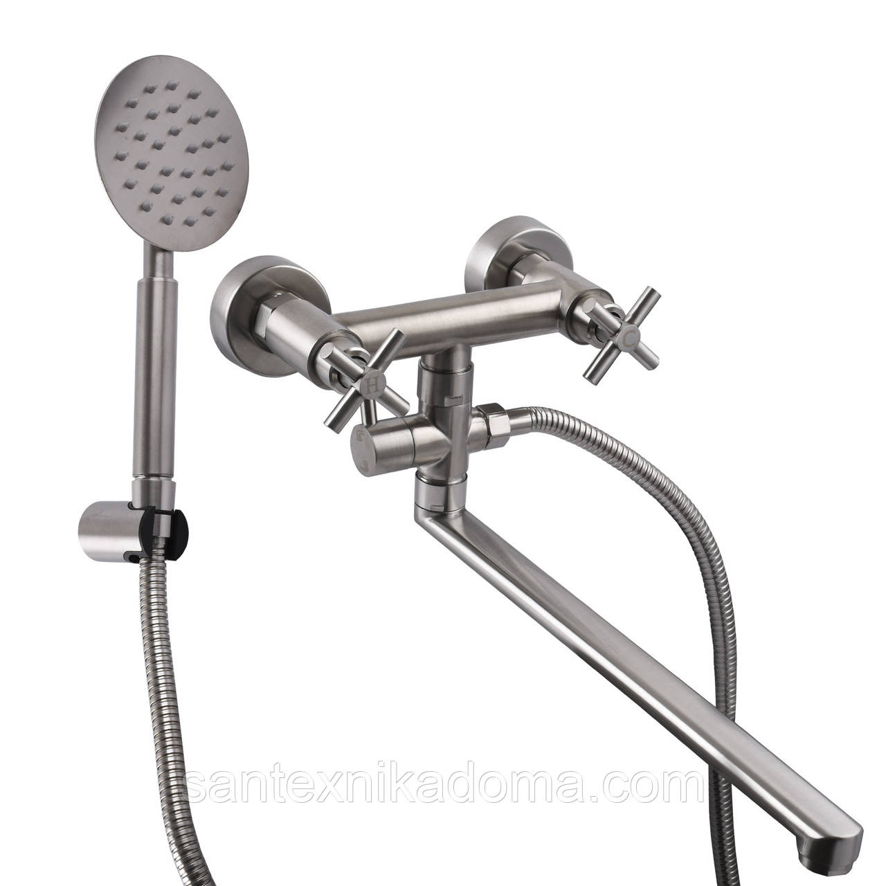 Змішувач для ванни Globus Lux DUKAT SD4-108 нержавіюча сталь двовентильний гусак 35 см