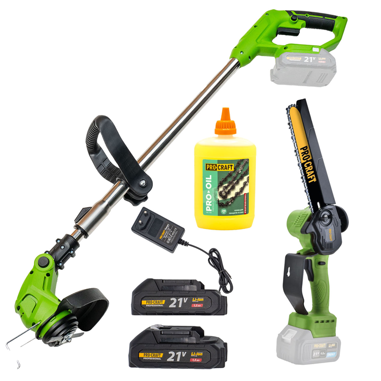 Акум пила Procraft PKA24Li + Акум коса Procraft PTA24 + Олія