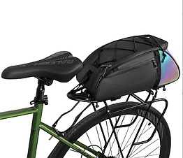 Сумка велосипедна на багажник з кішенями чорна велосумка вологозахистна овальна з світловідбивачем