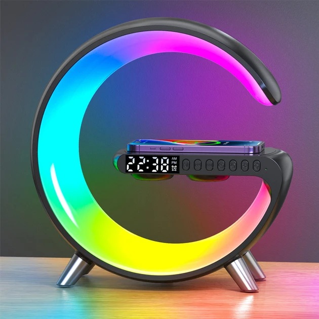 Багатофункціональна велика настільна лампа нічник Smart Light Sound Machine 9 в 1 з безпровідною зарядкою 15W смарт нічник