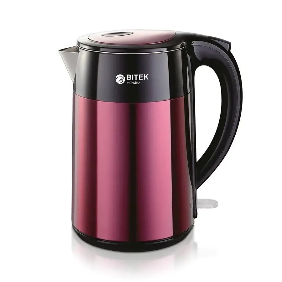 Дисковий електрочайник 2 л Електричний чайник із неіржавкої сталі BITEK BT-7871 1850 Вт Червоний, фото 1