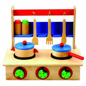 Дитяча іграшкова плита з посудом (Дерев'яна іграшка ТМ Bіno, 83721)