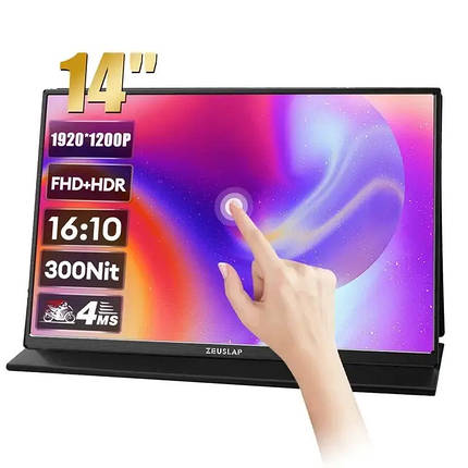 Портативний монітор Zeuslap Z14 Lite Pro black 14" 1920x1200 60 Гц Сенсорний екран, фото 1