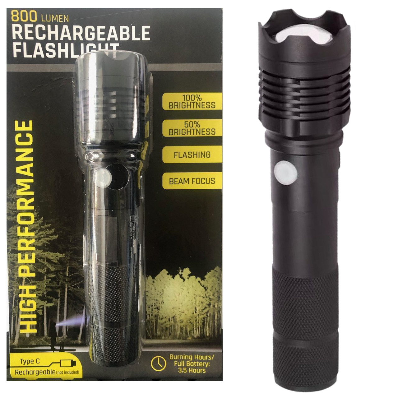 Потужний акумуляторний ліхтар Rechargeable Flashlight (Алюміній, 800 Lumen, USB-C, 3.5 год), фото 1