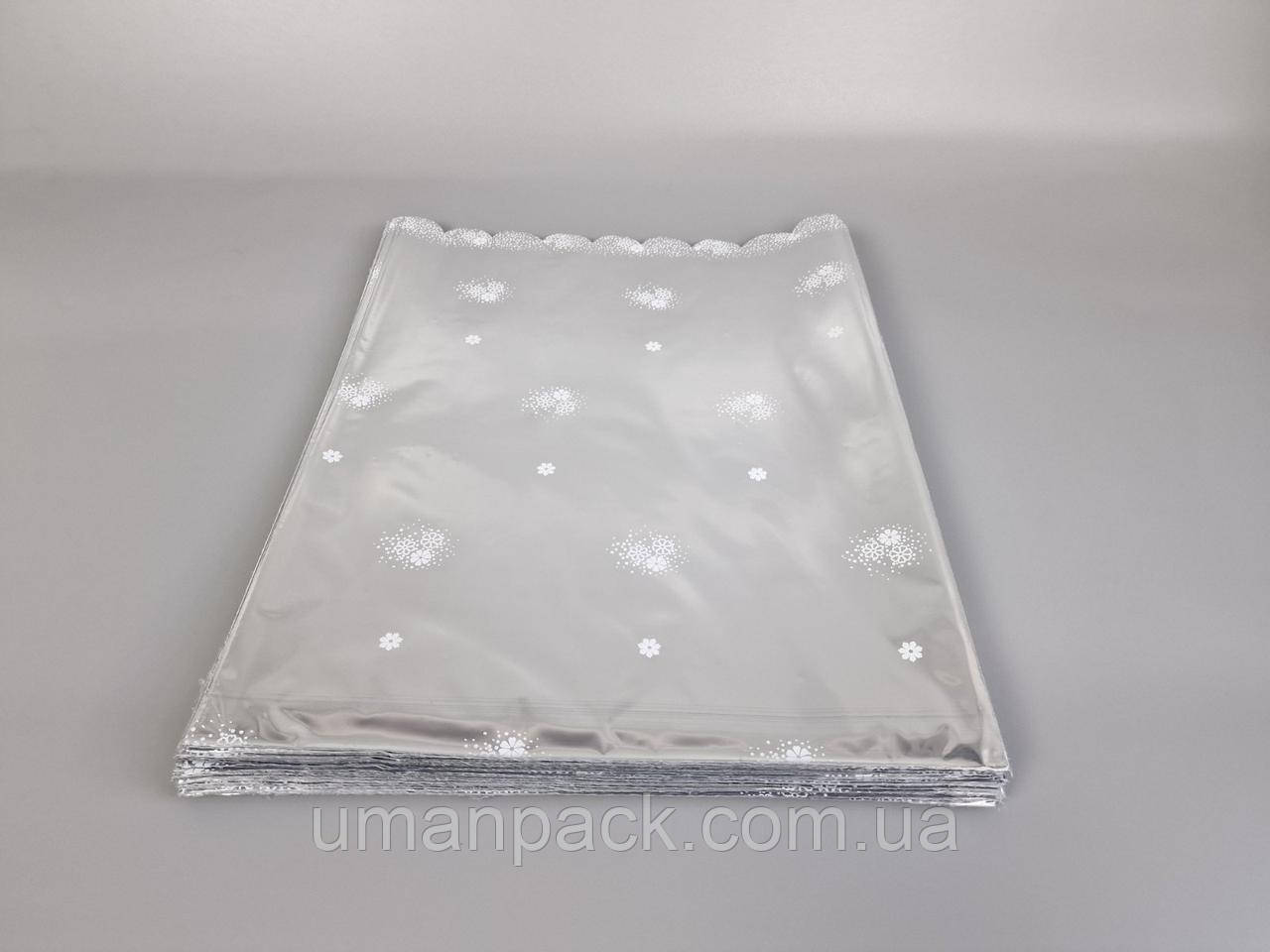 Пакет із малюнком для пакування подарунків (30*40) No431 (3) фольгований (ажурний) "Квіти" (100 шт.)