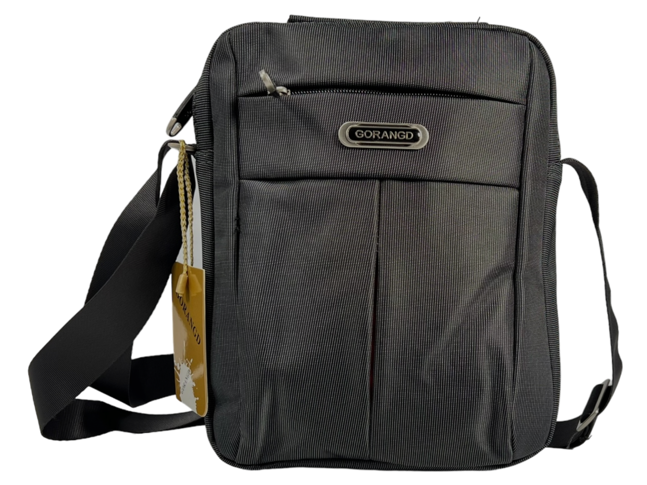 Сумка через плече на три відділення, текстиль, 4 л, міцна, чорна